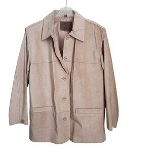 St. John's Bay Men's Large Suede‎ Leather Jacket Shacket Button Coat Beige